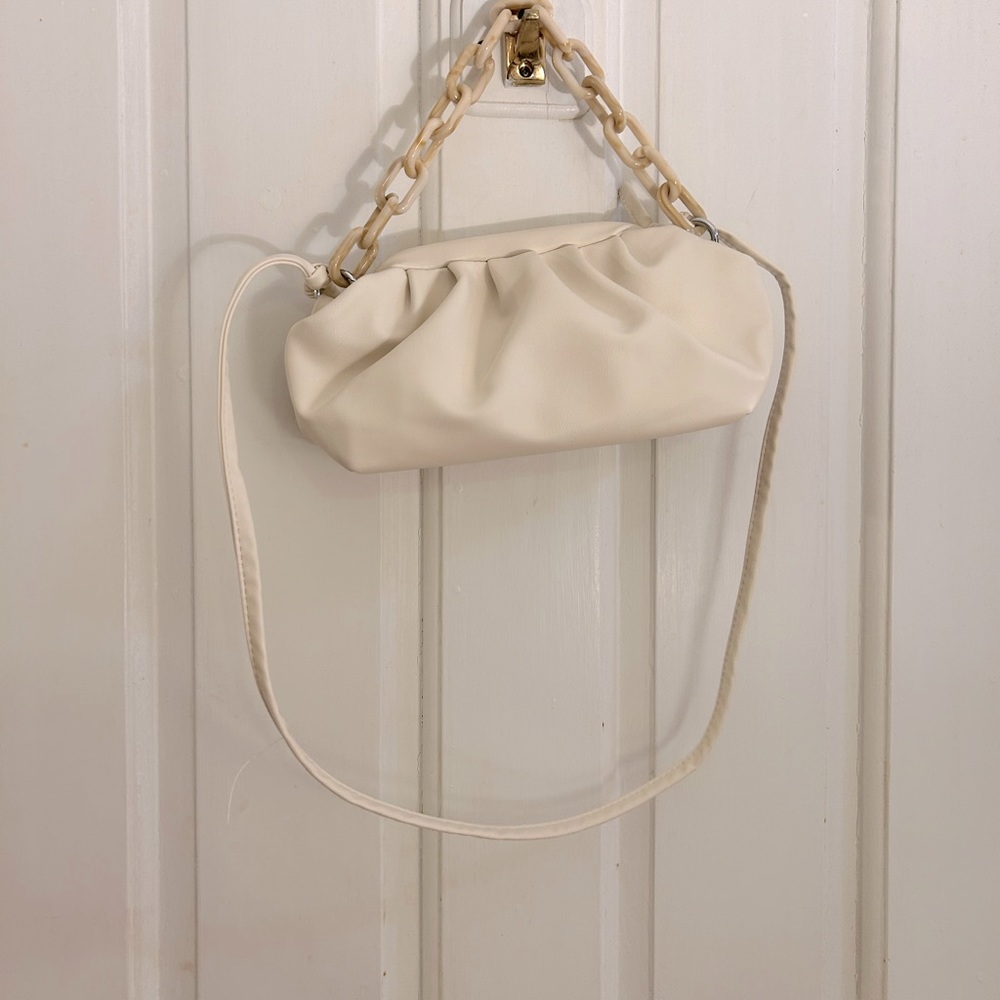 Cream Clutch with Chain Handle